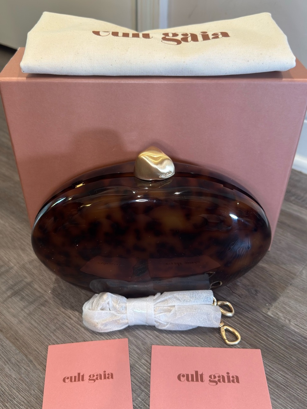 Cult Gaia Eviana Caramel Tortoise Crossbody Clutch Bag